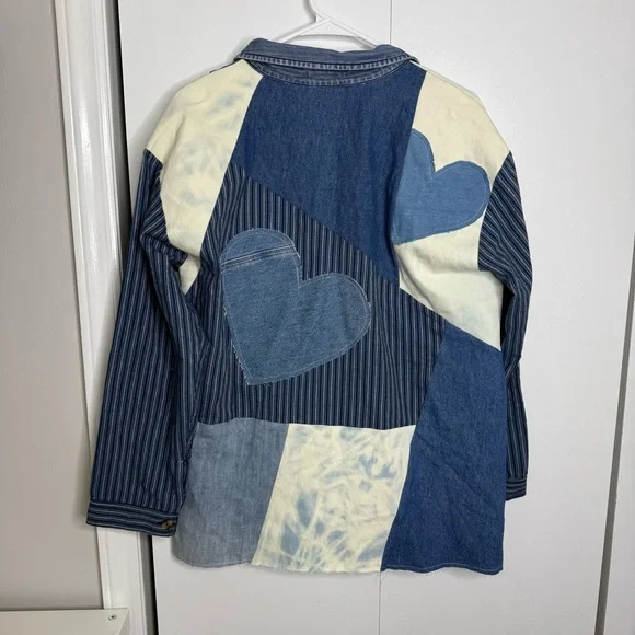 Free People X Tricia Fix Heart Appliqué Shirt Denim 100% cotton - XS NWT - Picture 9 of 11